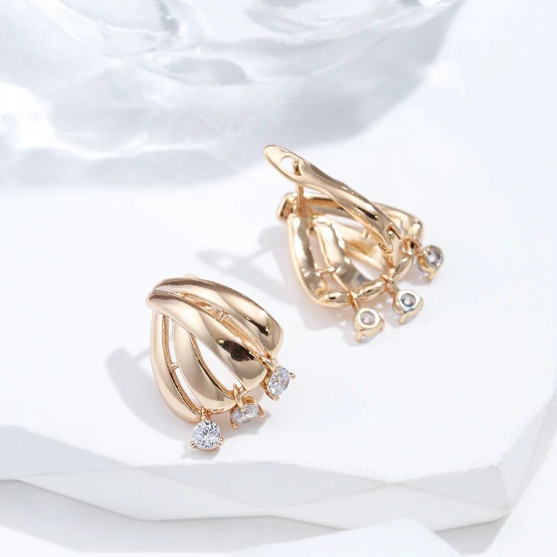 Exquisite Rose Gold Geometric Drop Earrings with Natural Zircon for Romantic Occasions