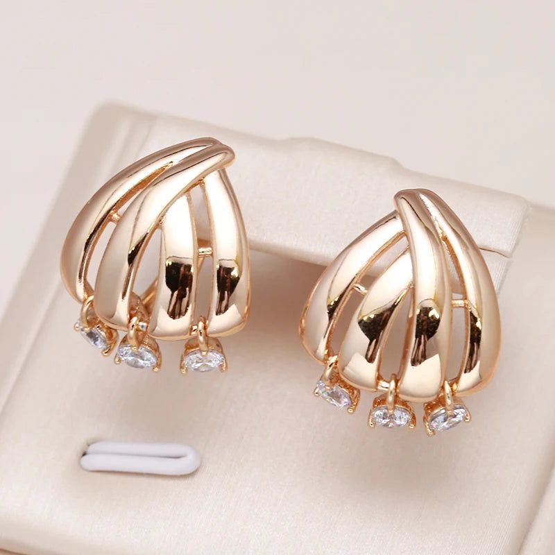 Exquisite Rose Gold Geometric Drop Earrings with Natural Zircon for Romantic Occasions