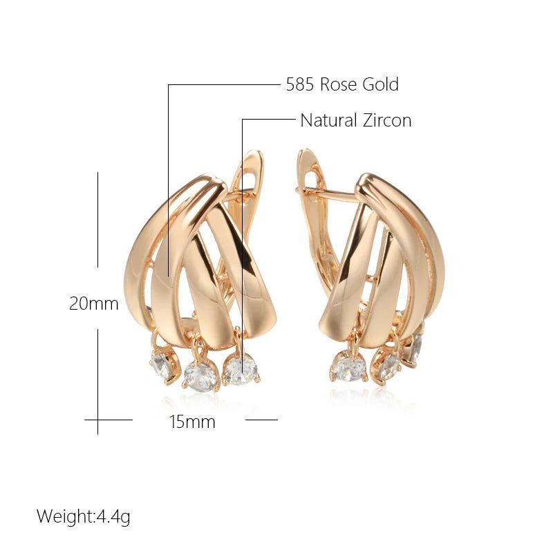 Exquisite Rose Gold Geometric Drop Earrings with Natural Zircon for Romantic Occasions