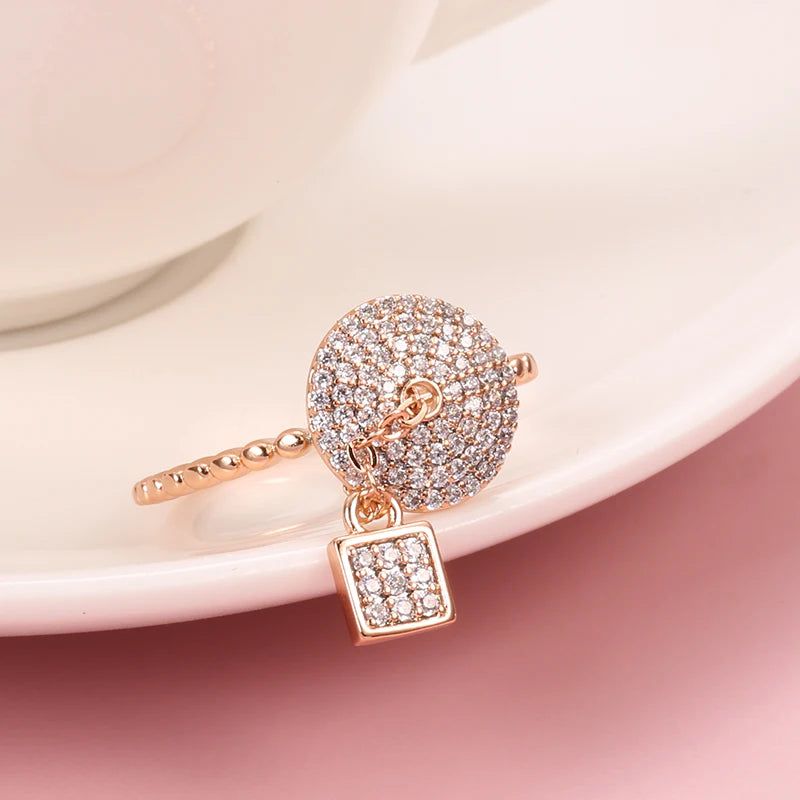 Exquisite Rose Gold Natural Zircon Lock Ring with Micro Inlays - Elegant Jewelry Accessory