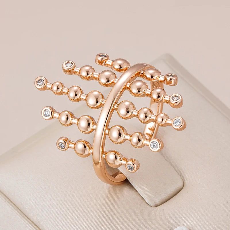 Exquisite Rose Gold Spherical Link Statement Ring with Natural Zircon Accents