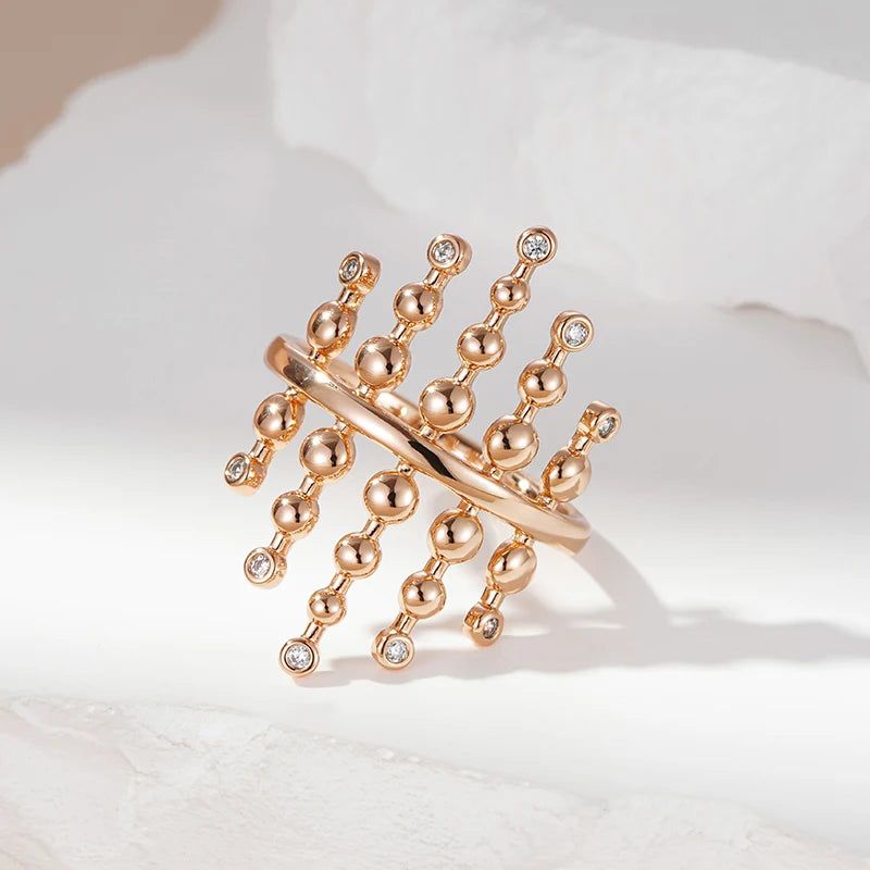 Exquisite Rose Gold Spherical Link Statement Ring with Natural Zircon Accents