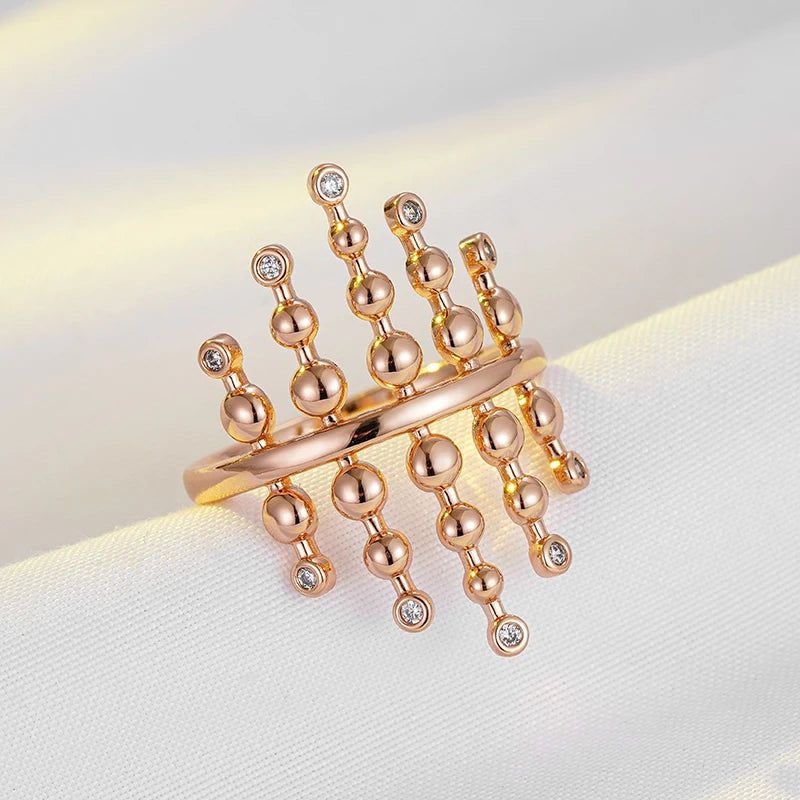 Exquisite Rose Gold Spherical Link Statement Ring with Natural Zircon Accents