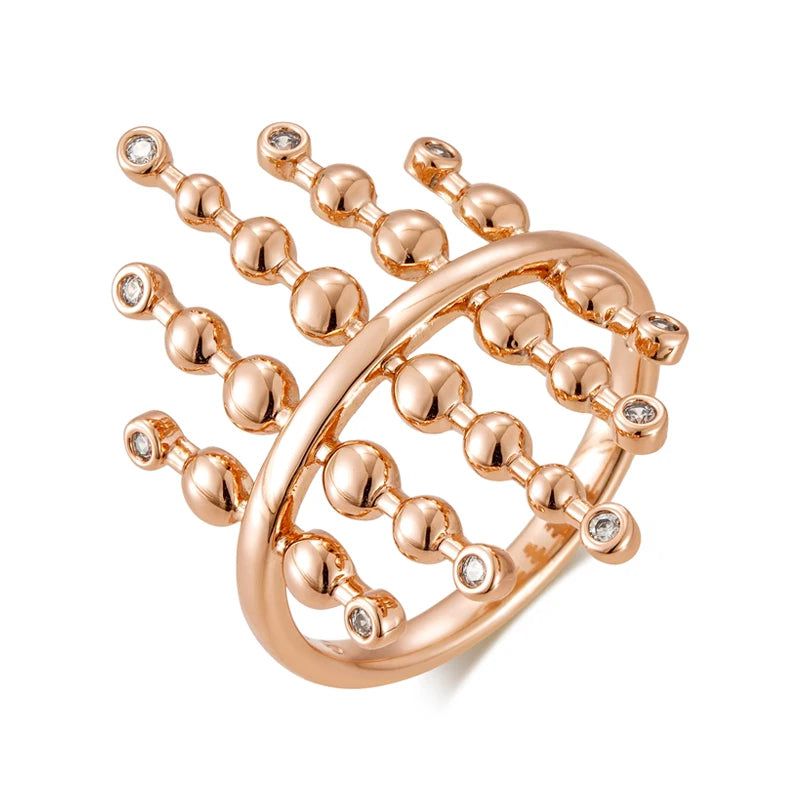 Exquisite Rose Gold Spherical Link Statement Ring with Natural Zircon Accents