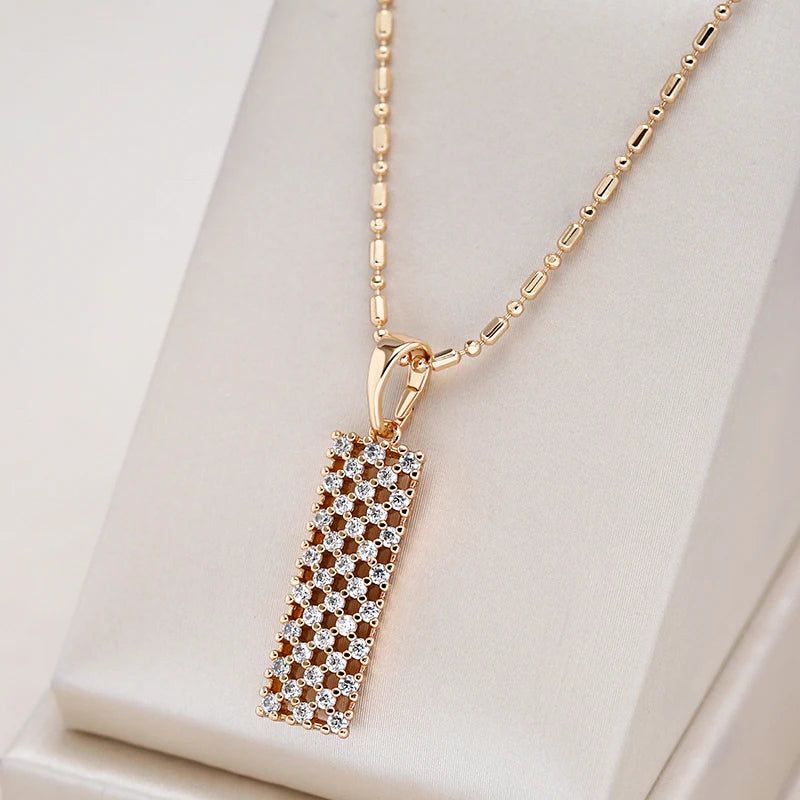 Exquisite Rose Gold Square Pendant Necklace with Natural Zircon Accents