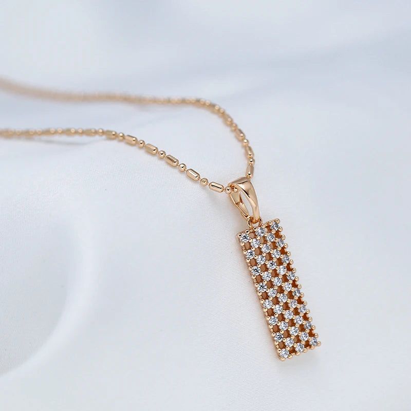 Exquisite Rose Gold Square Pendant Necklace with Natural Zircon Accents