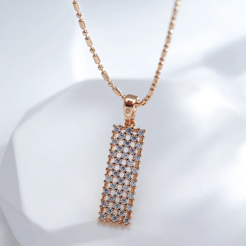 Exquisite Rose Gold Square Pendant Necklace with Natural Zircon Accents