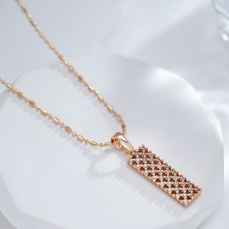 Exquisite Rose Gold Square Pendant Necklace with Natural Zircon Accents