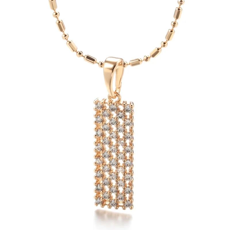 Exquisite Rose Gold Square Pendant Necklace with Natural Zircon Accents