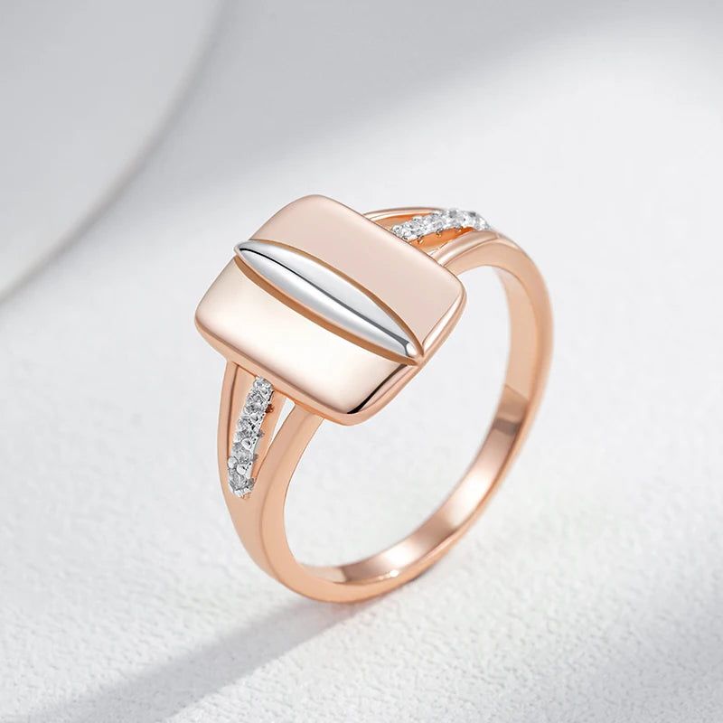 Exquisite Rose Gold and Silver Mixed Zircon Square Cocktail Ring