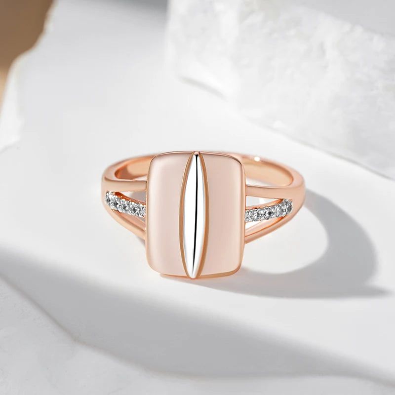 Exquisite Rose Gold and Silver Mixed Zircon Square Cocktail Ring