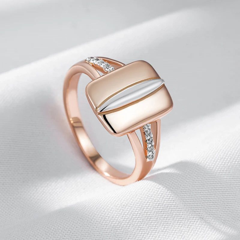 Exquisite Rose Gold and Silver Mixed Zircon Square Cocktail Ring