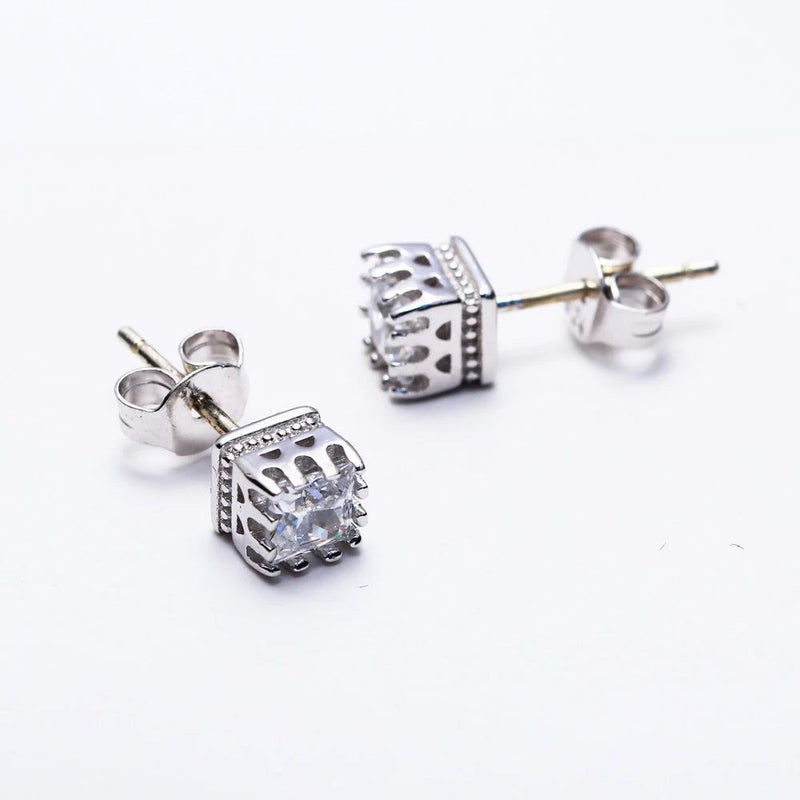 Exquisite Square Crown Stud Earrings with AAA Zircon for Everyday Elegance