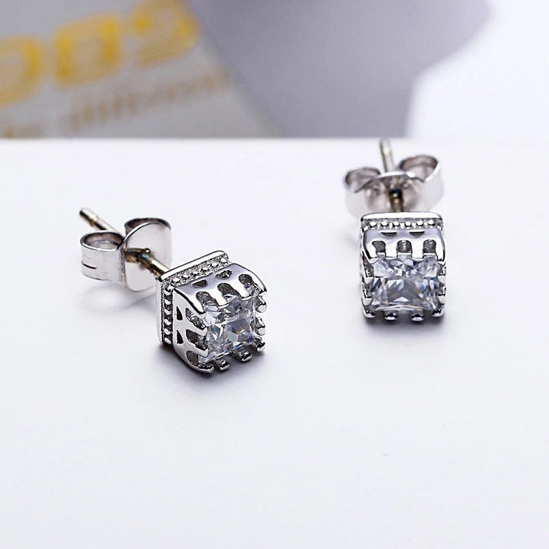 Exquisite Square Crown Stud Earrings with AAA Zircon for Everyday Elegance