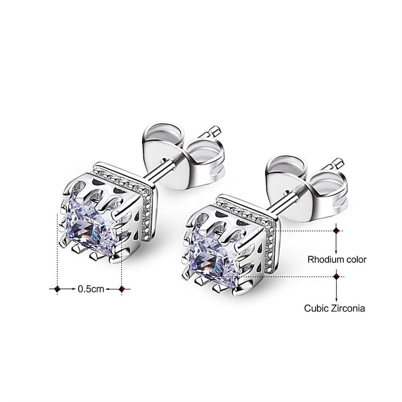 Exquisite Square Crown Stud Earrings with AAA Zircon for Everyday Elegance