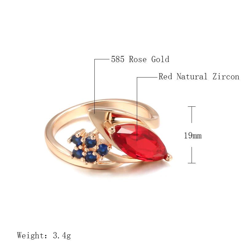 Exquisite Vintage 585 Rose Gold Red Ruby and Blue Zircon Cocktail Ring