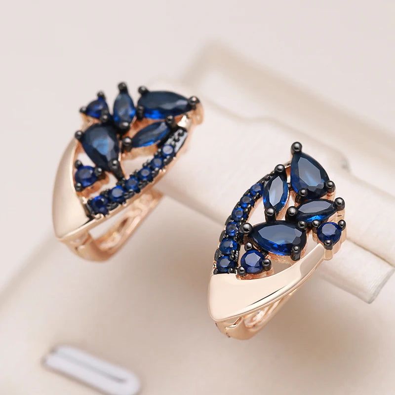 Exquisite Vintage Blue Zircon & Rose Gold Plated Drop Earrings