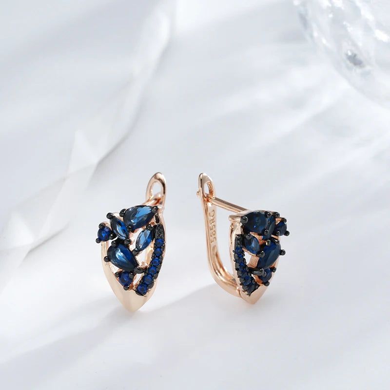 Exquisite Vintage Blue Zircon & Rose Gold Plated Drop Earrings