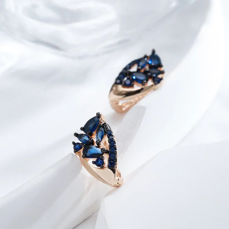 Exquisite Vintage Blue Zircon & Rose Gold Plated Drop Earrings