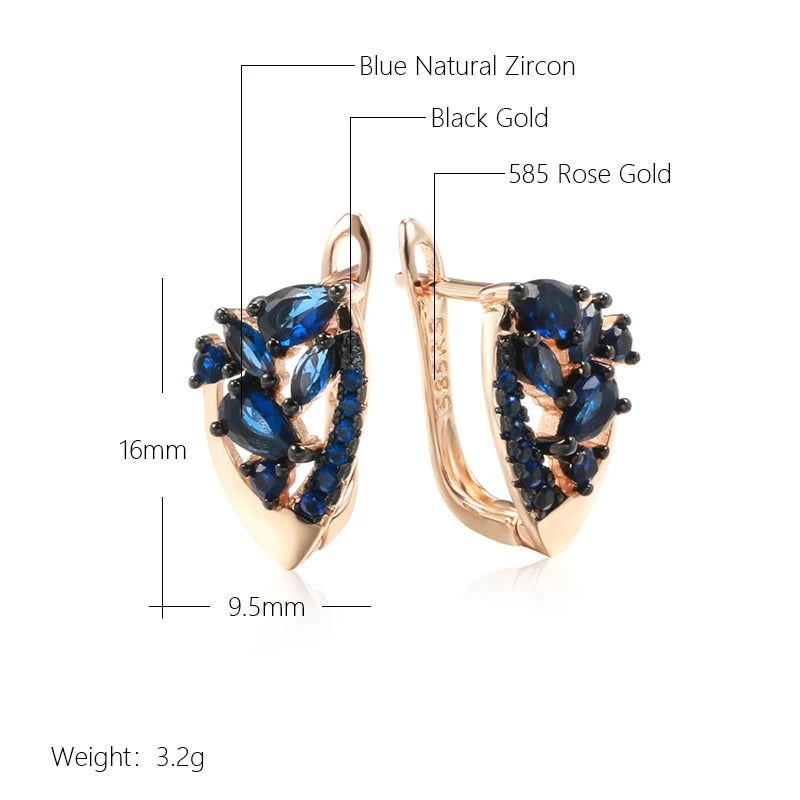 Exquisite Vintage Blue Zircon & Rose Gold Plated Drop Earrings