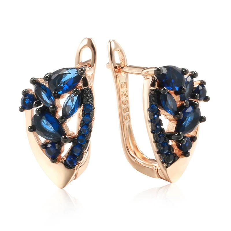 Exquisite Vintage Blue Zircon & Rose Gold Plated Drop Earrings