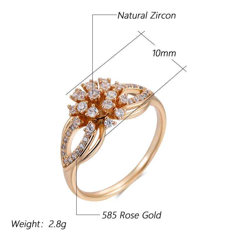 Exquisite Vintage Crystal Flower Ring in 585 Rose Gold with Natural Zircon