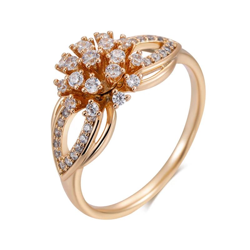 Exquisite Vintage Crystal Flower Ring in 585 Rose Gold with Natural Zircon