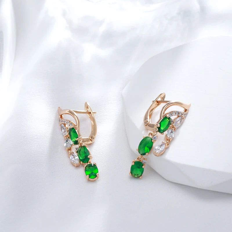 Exquisite Vintage Green Natural Zircon Rose Gold Long Tassel Drop Earrings