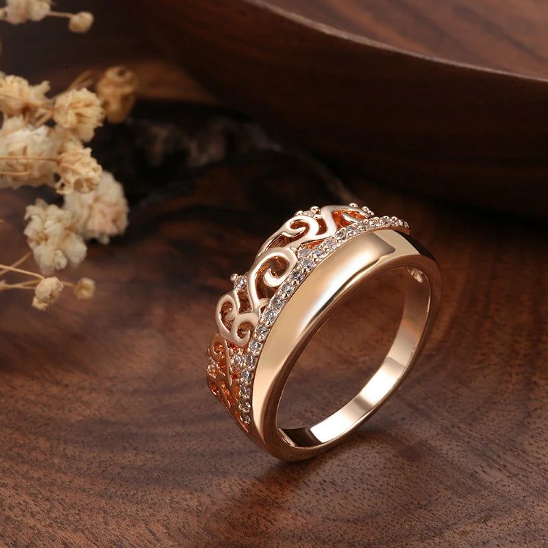 Exquisite Vintage-Inspired 585 Rose Gold Crown Ring with Natural Zircon Weaving Design