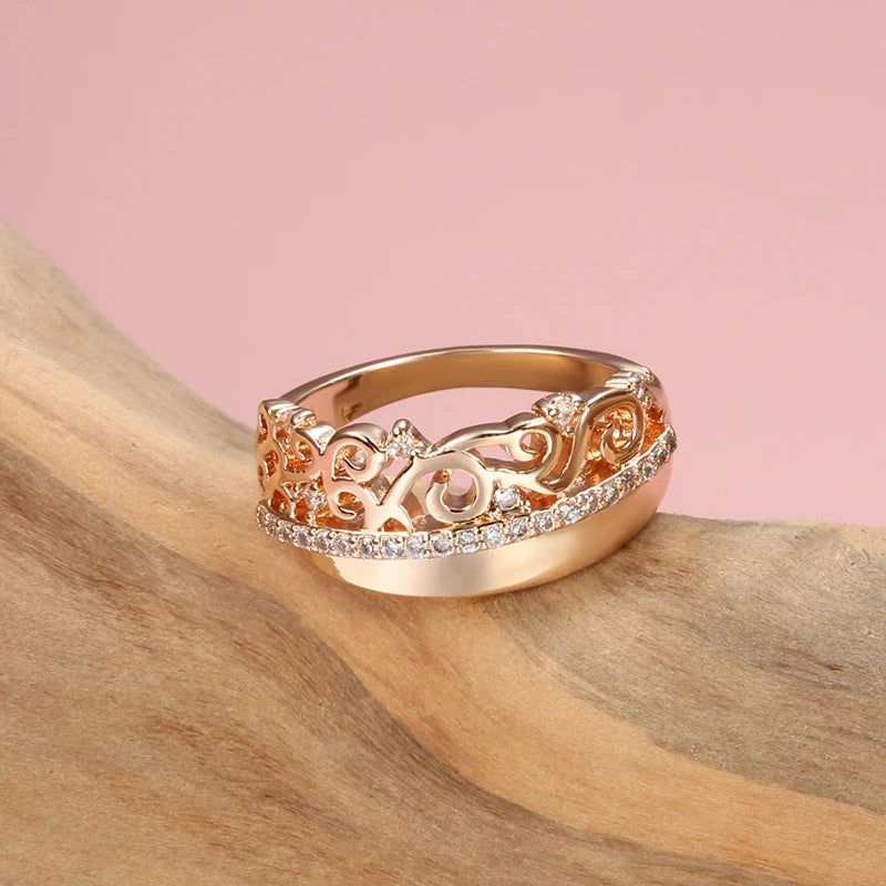 Exquisite Vintage-Inspired 585 Rose Gold Crown Ring with Natural Zircon Weaving Design