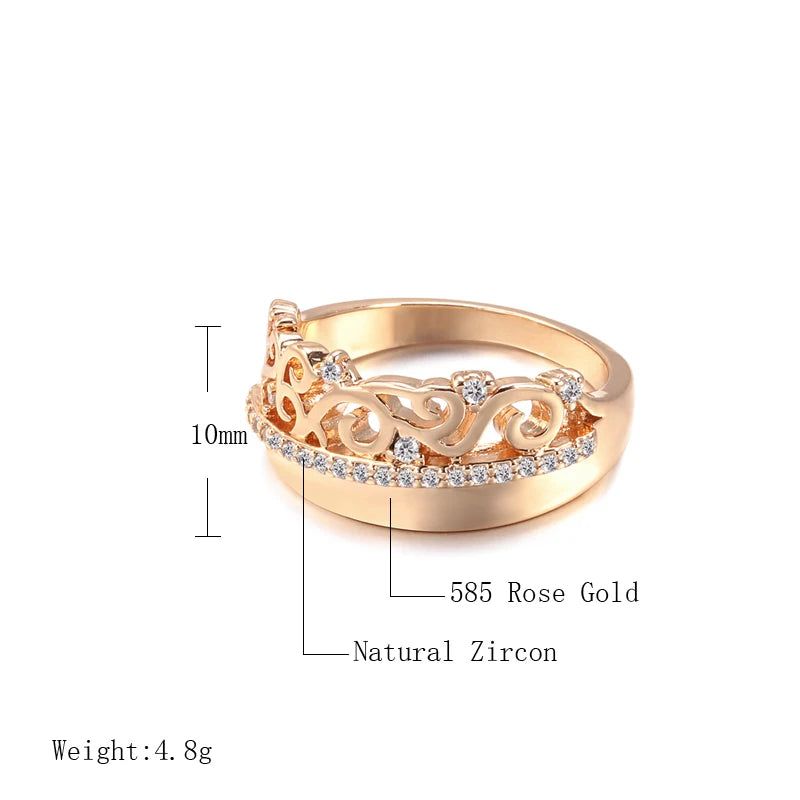 Exquisite Vintage-Inspired 585 Rose Gold Crown Ring with Natural Zircon Weaving Design