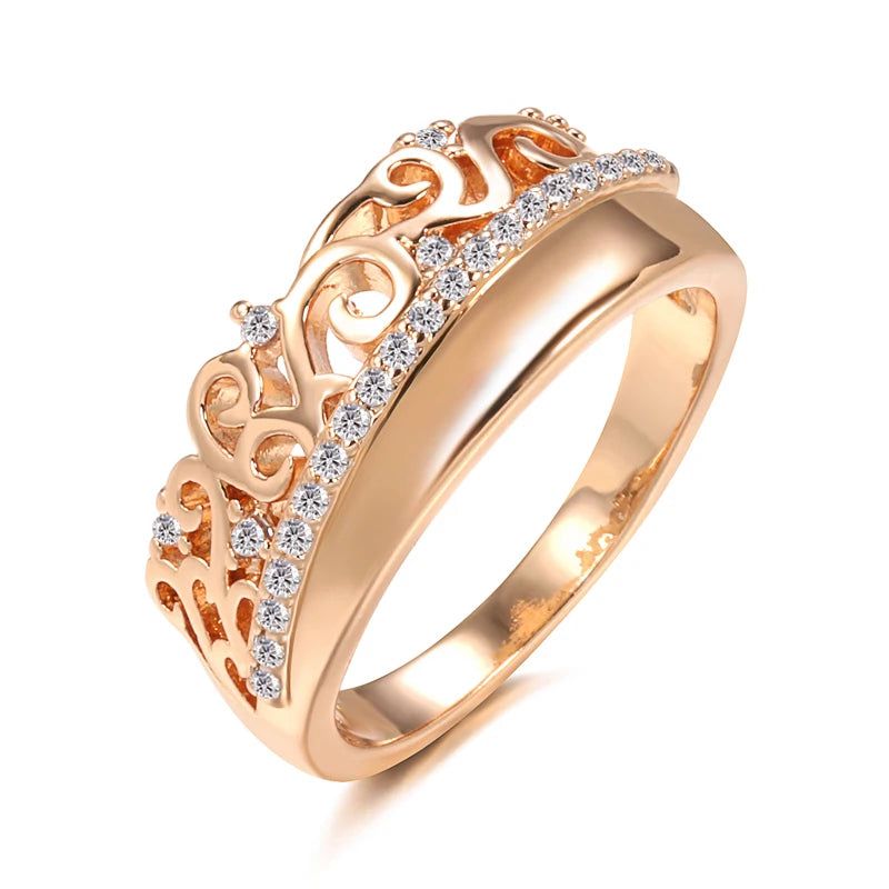 Exquisite Vintage-Inspired 585 Rose Gold Crown Ring with Natural Zircon Weaving Design