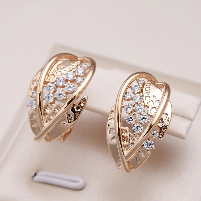 Exquisite Vintage-Inspired 585 Rose Gold Drop Earrings with Natural Zircon