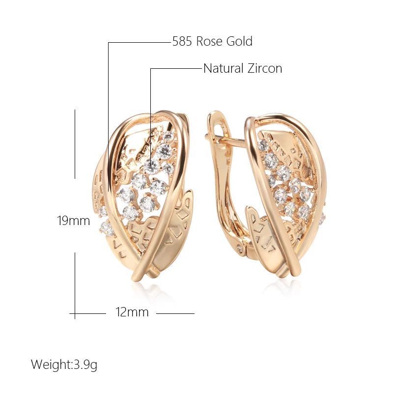 Exquisite Vintage-Inspired 585 Rose Gold Drop Earrings with Natural Zircon