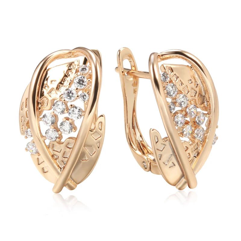 Exquisite Vintage-Inspired 585 Rose Gold Drop Earrings with Natural Zircon