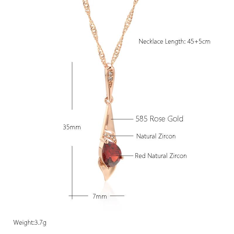 Exquisite Vintage Long Pendant Necklace in 585 Rose Gold with Red Natural Zircon