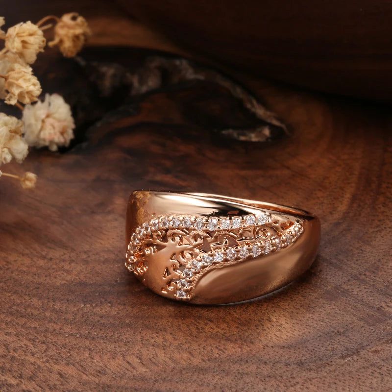 Exquisite Vintage Rose Gold Crown Ring with Natural Zircon Weaving Design