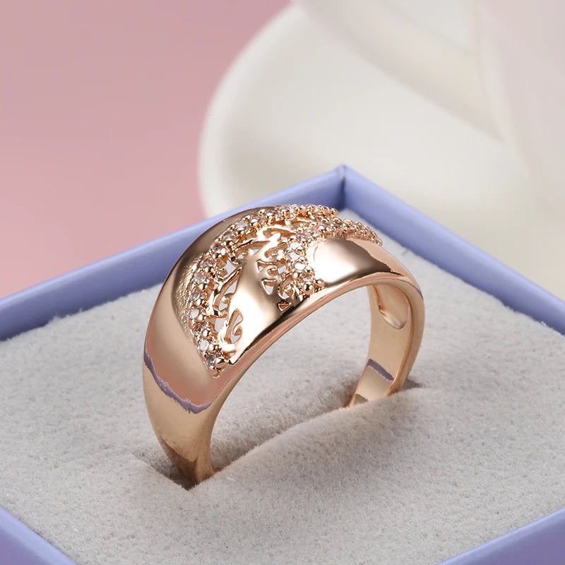 Exquisite Vintage Rose Gold Crown Ring with Natural Zircon Weaving Design