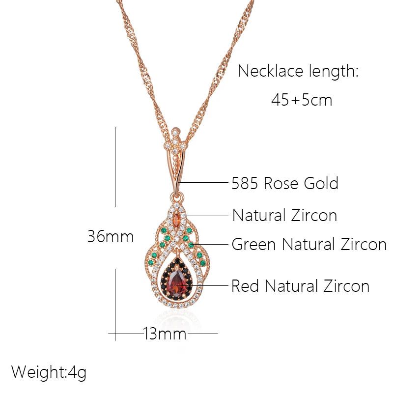 Exquisite Vintage Rose Gold Crystal Flower Pendant Necklace with Red Natural Zircon