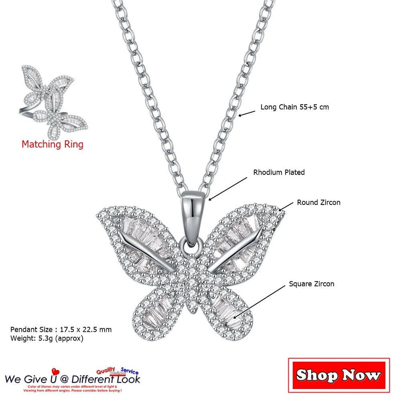 Exquisite Zirconia Butterfly Pendant Necklace - Perfect for Daily Wear and Mother's Day Gift