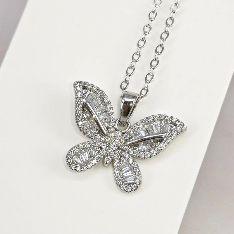 Exquisite Zirconia Butterfly Pendant Necklace - Perfect for Daily Wear and Mother's Day Gift