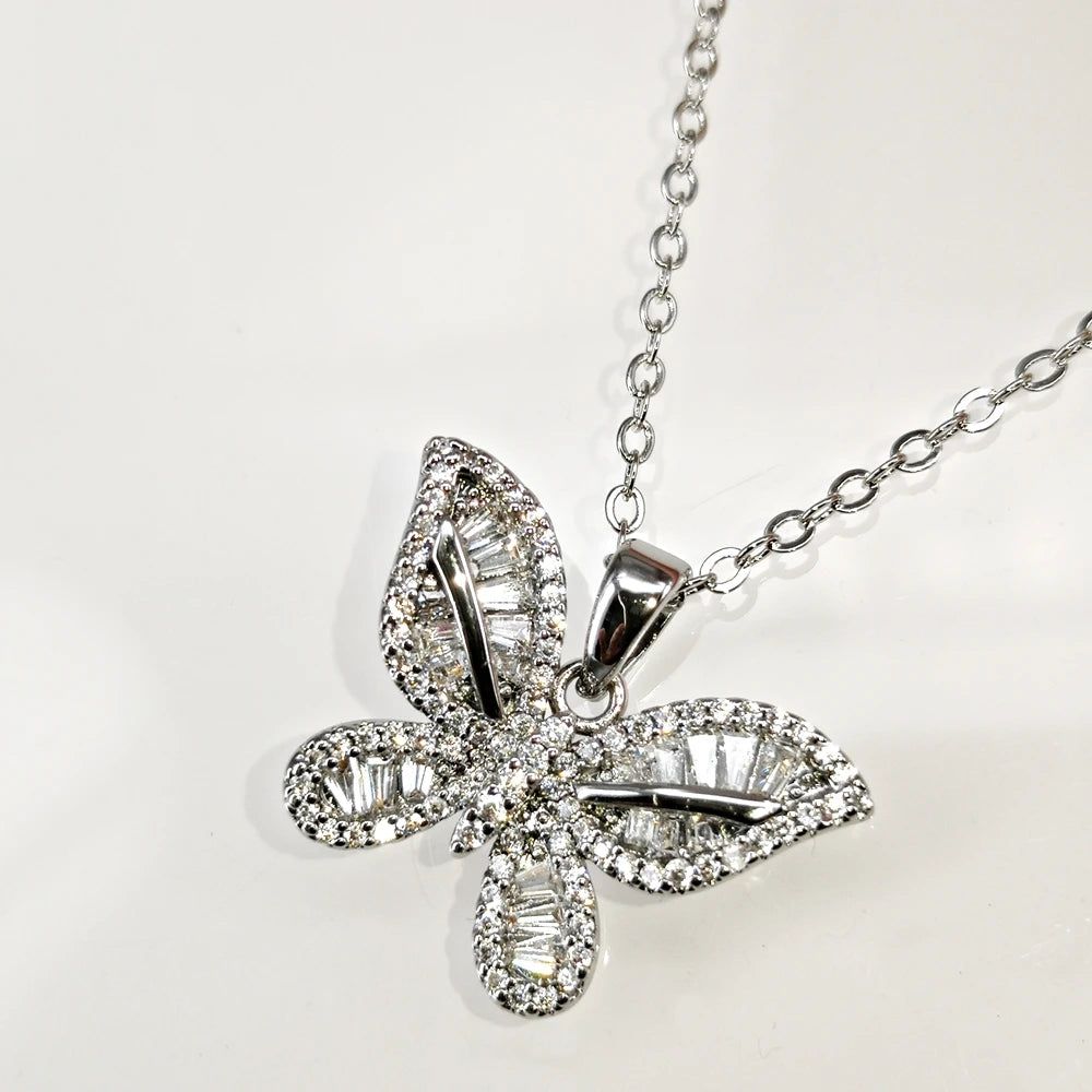 Exquisite Zirconia Butterfly Pendant Necklace - Perfect for Daily Wear and Mother's Day Gift