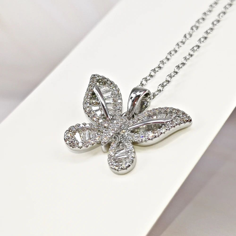 Exquisite Zirconia Butterfly Pendant Necklace - Perfect for Daily Wear and Mother's Day Gift