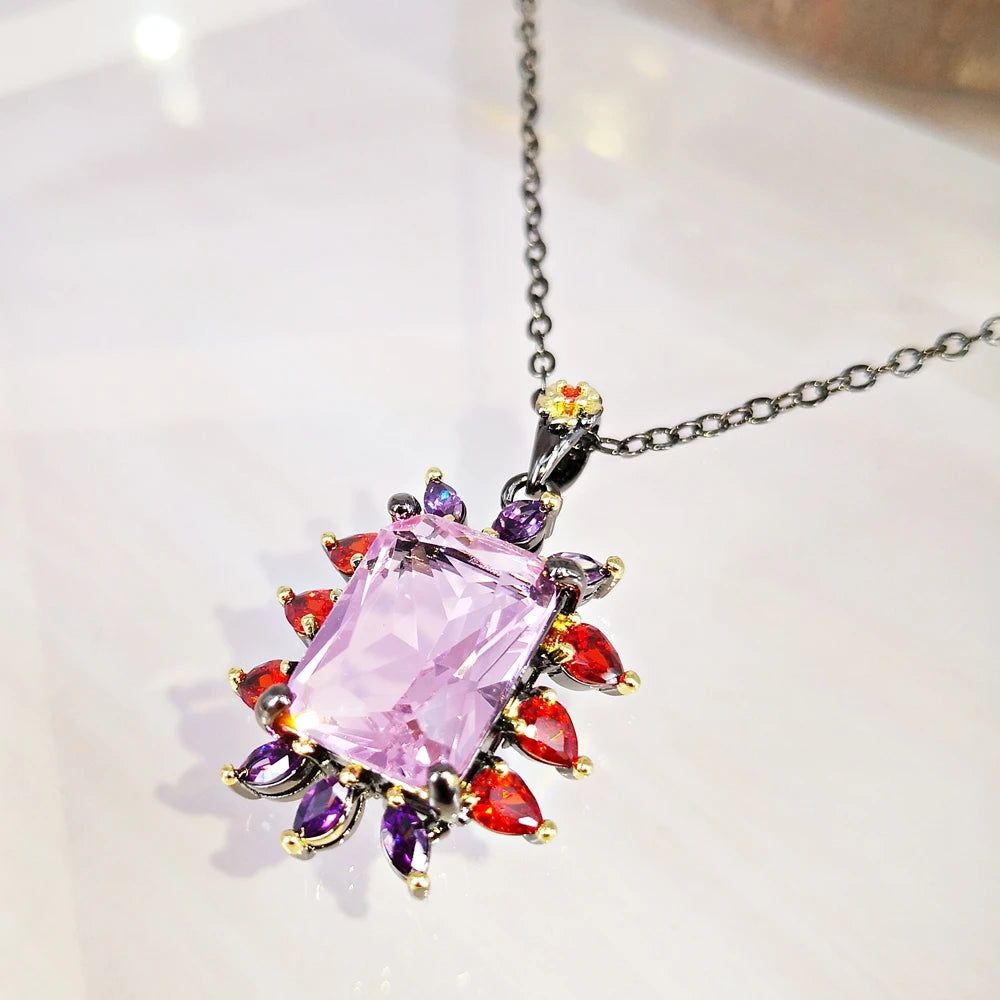 Eye-Catching Bohemian Pendant Necklace with Vibrant Pink Zirconia