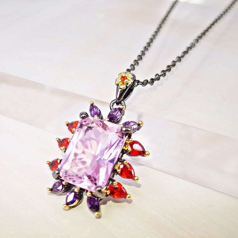 Eye-Catching Bohemian Pendant Necklace with Vibrant Pink Zirconia