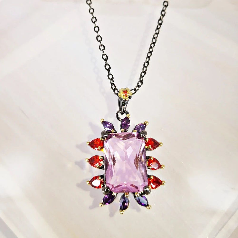 Eye-Catching Bohemian Pendant Necklace with Vibrant Pink Zirconia