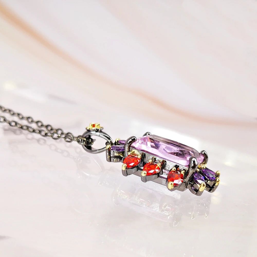 Eye-Catching Bohemian Pendant Necklace with Vibrant Pink Zirconia