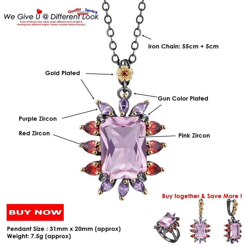 Eye-Catching Bohemian Pendant Necklace with Vibrant Pink Zirconia