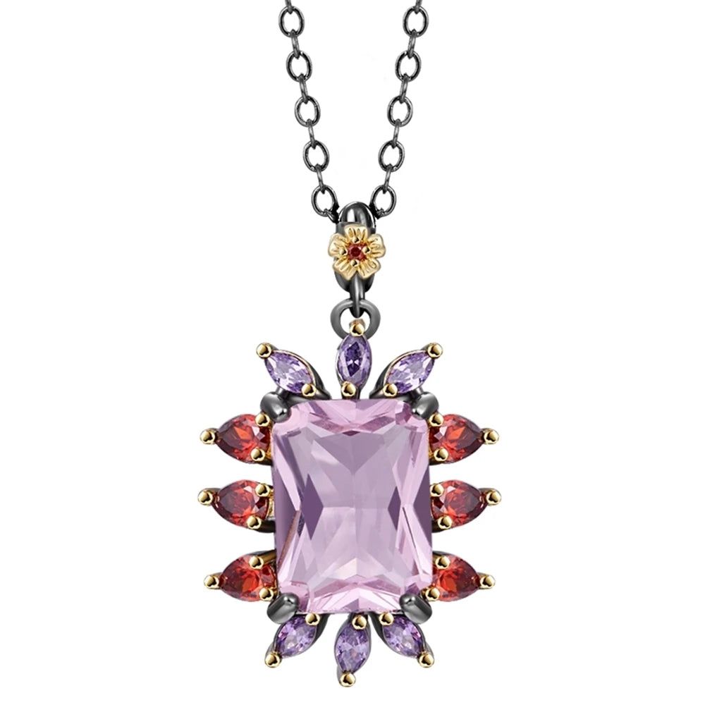 Eye-Catching Bohemian Pendant Necklace with Vibrant Pink Zirconia