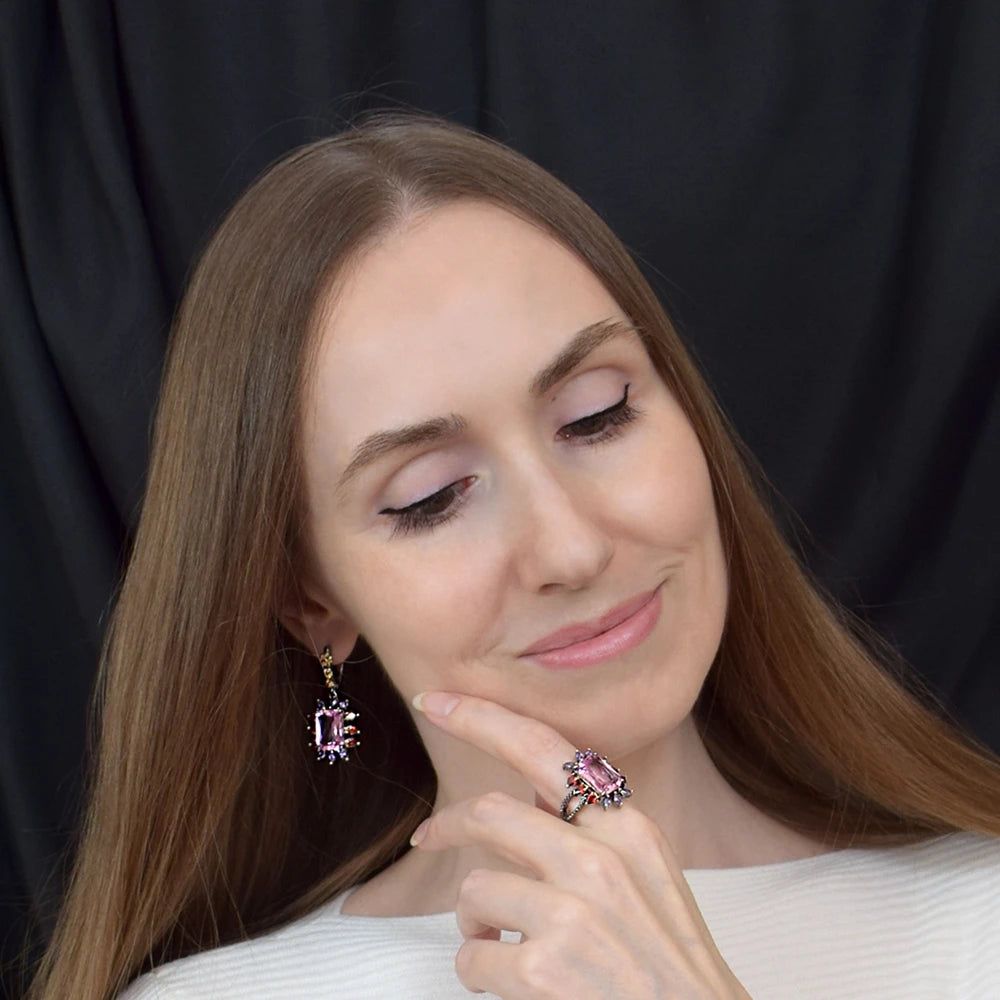 Eye-Catching Pink Zirconia Drop Earrings for a Stunning Look